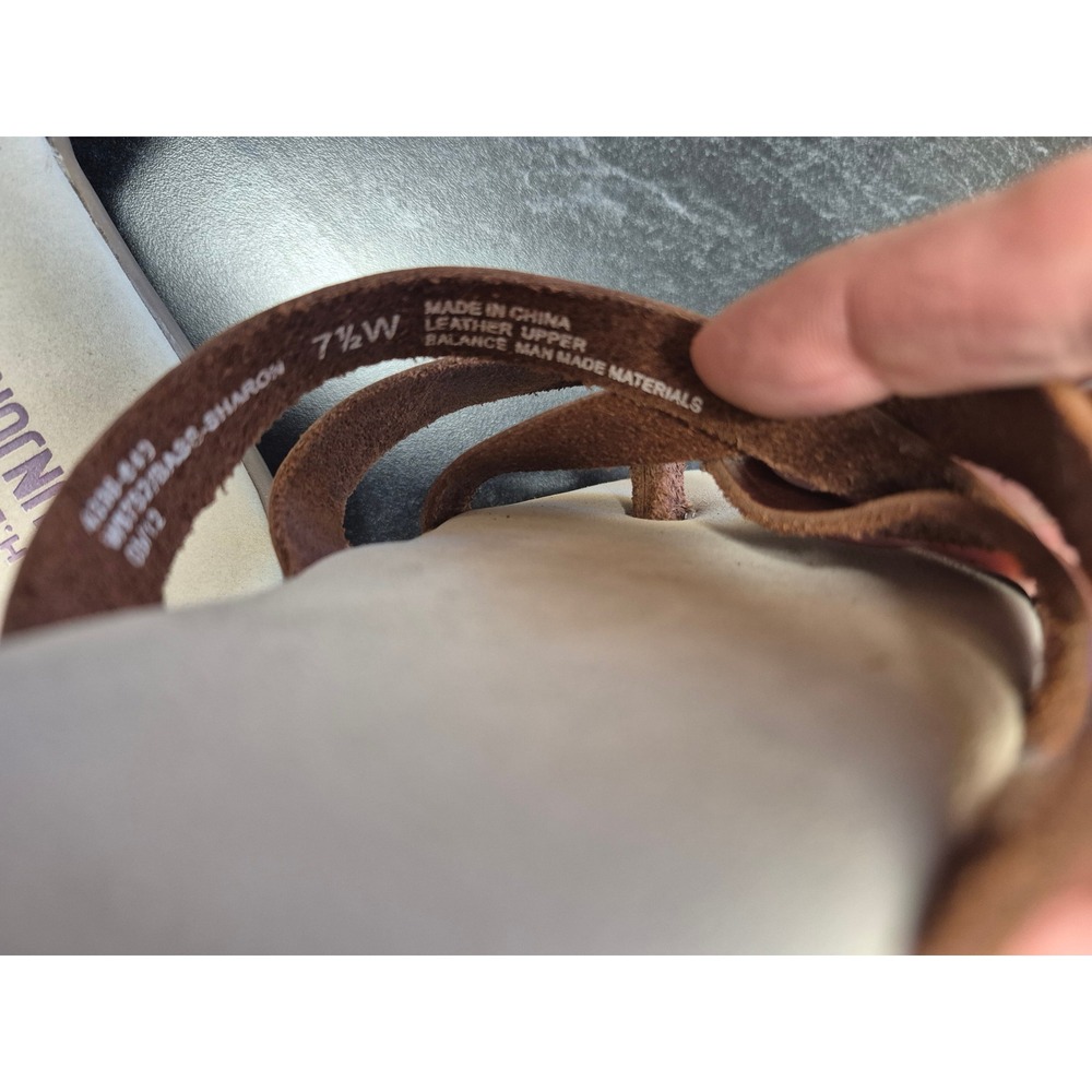 G.H. Bass 7.5W Wide Women's SunnJuns Leather Slide Sandals Retro Comfort Brown - Picture 3 of 7